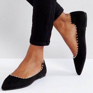 Lost Ink Black Flat Pearl Effect Flat Shoes Sz 37